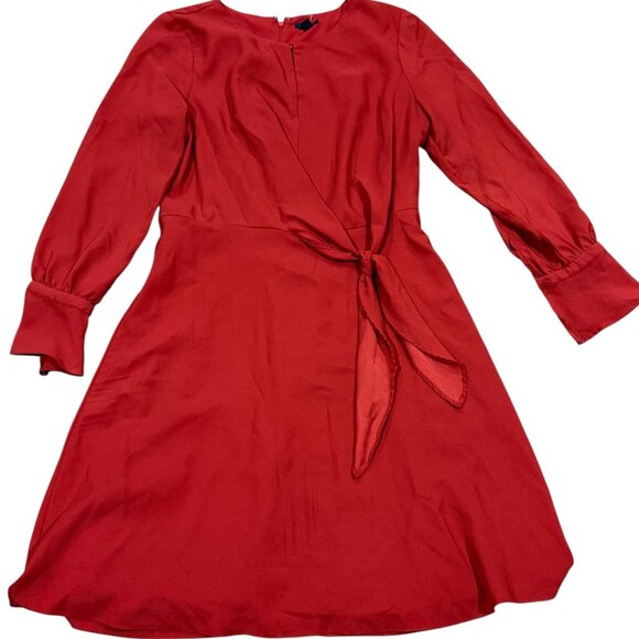 ANN TAYLOR Keyhole Tie Front Flare Dress Zesty Red Womens 10 - Picture 2 of 6